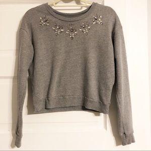 Hollister Embellished Grey Cropped Sweatshirt - S